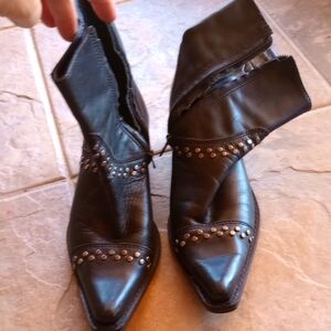 Studded Black Leather Ankle Boots